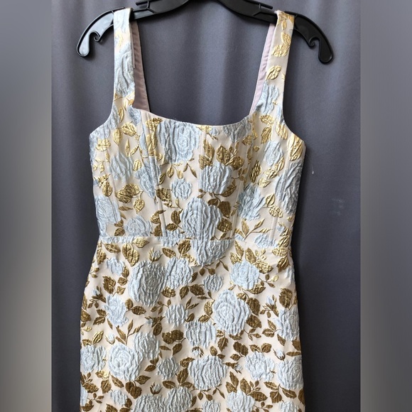 Dessy Collection Dresses & Skirts - Dessy Collection Metallic Gold and Silver Floral Jacquard Maxi Dress